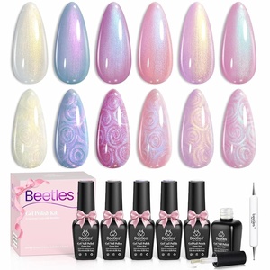 Beetles Spring Gel Nail Polish Set – 6 Colors Pink Gel Polish Nail Kit Red Nude White Glitter Color Gel in Love Collection Soak Off Uv LED Nail Lamp Gift for Women & Girls(0-0-Pearl Gel Polish)