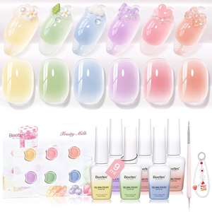 Beetles Summer Voyage Neon Gel Nail Polish Set – 9ML 6 Colors Specials Jelly Gel Nail Polish Kit Sheer Gel with Sticker Nail Accessories Soak Off UV Salon DIY at Home Manicure Gift for Women(0-0-0-Fruity Milk)