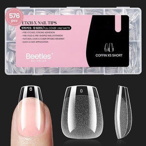Beetles Super Strong Nail Glue 10g for Press On Nails, No UV Lamp Needed, Quick Drying, Long Lasting, Easy Control Semi Solid Nail Glue for False Acrylic Nails(3-1-Coffin Extra Short 576pcs (Etch X Nail Tips ))