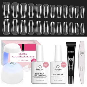 Beetles Super Strong Nail Glue 10g for Press On Nails, No UV Lamp Needed, Quick Drying, Long Lasting, Easy Control Semi Solid Nail Glue for False Acrylic Nails(0-3-1-Coffin Medium 576pcs( Etch-X Nail Kit))