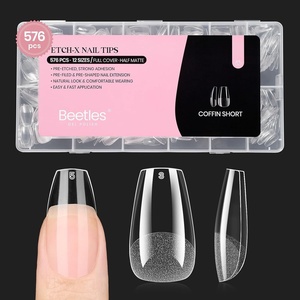 Beetles Super Strong Nail Glue 10g for Press On Nails, No UV Lamp Needed, Quick Drying, Long Lasting, Easy Control Semi Solid Nail Glue for False Acrylic Nails(3-2-Coffin Short 576pcs (Etch X Nail Tips ))