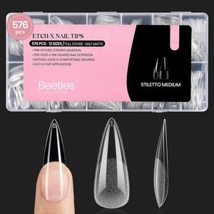 Beetles Super Strong Nail Glue 10g for Press On Nails, No UV Lamp Needed, Quick Drying, Long Lasting, Easy Control Semi Solid Nail Glue for False Acrylic Nails(5-1-Stiletto Medium 576pcs (Etch X Nail Tips ))