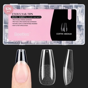 Beetles Super Strong Nail Glue 10g for Press On Nails, No UV Lamp Needed, Quick Drying, Long Lasting, Easy Control Semi Solid Nail Glue for False Acrylic Nails(3-3-1-Coffin Medium 576pcs (Etch X Nail Tips ))