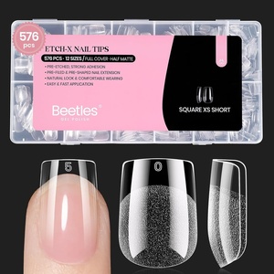 Beetles Super Strong Nail Glue 10g for Press On Nails, No UV Lamp Needed, Quick Drying, Long Lasting, Easy Control Semi Solid Nail Glue for False Acrylic Nails(4-1-Square Extra Short 576pcs (Etch X Nail Tips ))