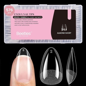 Beetles Super Strong Nail Glue 10g for Press On Nails, No UV Lamp Needed, Quick Drying, Long Lasting, Easy Control Semi Solid Nail Glue for False Acrylic Nails(2-2-Almond Short 576pcs (Etch X Nail Tips ))