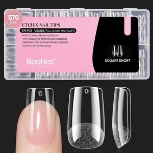 Beetles Super Strong Nail Glue 10g for Press On Nails, No UV Lamp Needed, Quick Drying, Long Lasting, Easy Control Semi Solid Nail Glue for False Acrylic Nails(4-2-Square Short 576pcs (Etch X Nail Tips ))