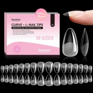 Beetles Super Strong Nail Glue 10g for Press On Nails, No UV Lamp Needed, Quick Drying, Long Lasting, Easy Control Semi Solid Nail Glue for False Acrylic Nails(7-1-Almond Short 640pcs (Curve-EX Nail Tips))