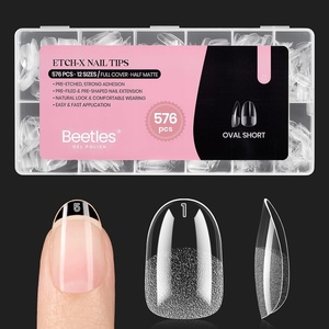 Beetles Super Strong Nail Glue 10g for Press On Nails, No UV Lamp Needed, Quick Drying, Long Lasting, Easy Control Semi Solid Nail Glue for False Acrylic Nails(6-1-1-Oval Short 576pcs (Etch X Nail Tips ))