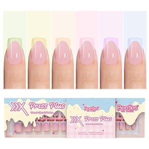Beetles Super Strong Nail Glue for Press On Nails, No UV Light Needed, 2Pcs 10g Quick Drying Semi Solid Nail Glue, Strong Hold for False & Acrylic Nails(06-S Square-Spring Macaron French)