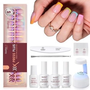 Beetles Super Strong Nail Glue for Press On Nails, No UV Light Needed, 2Pcs 10g Quick Drying Semi Solid Nail Glue, Strong Hold for False & Acrylic Nails(3-S Square-Fruity Cake French Kit)