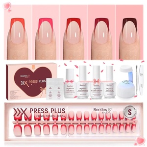 Beetles Super Strong Nail Glue for Press On Nails, No UV Light Needed, 2Pcs 10g Quick Drying Semi Solid Nail Glue, Strong Hold for False & Acrylic Nails(7-S Square-Crimson French Kit)