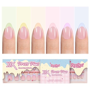 Beetles Super Strong Nail Glue for Press On Nails, No UV Light Needed, 2Pcs 10g Quick Drying Semi Solid Nail Glue, Strong Hold for False & Acrylic Nails(06-S Almond- Spring Sorbet French)