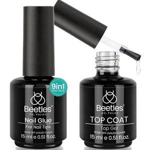 Beetles Super Strong Nail Glue for Press On Nails, No UV Light Needed, 2Pcs 10g Quick Drying Semi Solid Nail Glue, Strong Hold for False & Acrylic Nails(3-3-Nail Glue and Top Coat)