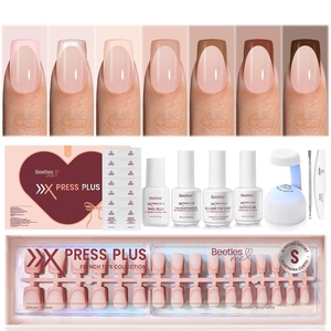 Beetles Super Strong Nail Glue for Press On Nails, No UV Light Needed, 2Pcs 10g Quick Drying Semi Solid Nail Glue, Strong Hold for False & Acrylic Nails(6-S Square-Mocca Mousse French Kit)