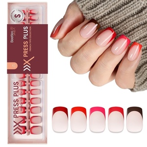 Beetles Super Strong Nail Glue for Press On Nails, No UV Light Needed, 2Pcs 10g Quick Drying Semi Solid Nail Glue, Strong Hold for False & Acrylic Nails(2-S Square-Crimson French)