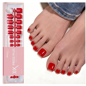 Beetles Super Strong Nail Glue for Press On Nails, No UV Light Needed, 2Pcs 10g Quick Drying Semi Solid Nail Glue, Strong Hold for False & Acrylic Nails(04-S Square Toenails-Cherry Rouge)