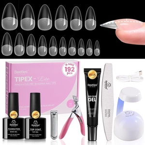 Beetles Tipex Lite Apex Nail Tips Kit, Medium Almond, 192pcs 16 Sizes,with Solid Nail Glue, Base & Top Coat, Mini UV Lamp, Nail Clipper & Cuticle Nipper, for DIY Salon-look Extensions Kit(2B-Tipex Lite-Almond Medium 192pcs Kit)
