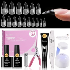 Beetles Tipex Lite Apex Nail Tips Kit, Medium Almond, 192pcs 16 Sizes,with Solid Nail Glue, Base & Top Coat, Mini UV Lamp, Nail Clipper & Cuticle Nipper, for DIY Salon-look Extensions Kit(2A-Tipex Lite-Stiletto Medium 192pcs Kit)