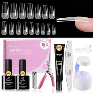 Beetles Tipex Lite Apex Nail Tips Kit, Medium Almond, 192pcs 16 Sizes,with Solid Nail Glue, Base & Top Coat, Mini UV Lamp, Nail Clipper & Cuticle Nipper, for DIY Salon-look Extensions Kit(2G-Tipex Lite-Coffin Long 192pcs Kit)
