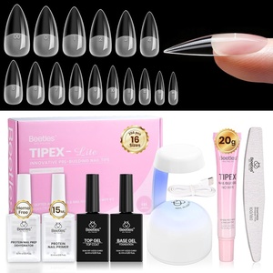 Beetles Tipex Lite Apex Nail Tips Kit, Medium Almond, 192pcs 16 Sizes,with Solid Nail Glue, Base & Top Coat, Mini UV Lamp, Nail Clipper & Cuticle Nipper, for DIY Salon-look Extensions Kit(0D-Tipex Lite Kit with Primer-Stiletto Medium)