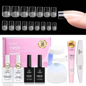 Beetles Tipex Lite Apex Nail Tips Kit, Medium Almond, 192pcs 16 Sizes,with Solid Nail Glue, Base & Top Coat, Mini UV Lamp, Nail Clipper & Cuticle Nipper, for DIY Salon-look Extensions Kit(0E-Tipex Lite Kit with Primer-Square Short)