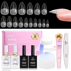 Beetles Tipex Lite Apex Nail Tips Kit, Medium Almond, 192pcs 16 Sizes,with Solid Nail Glue, Base & Top Coat, Mini UV Lamp, Nail Clipper & Cuticle Nipper, for DIY Salon-look Extensions Kit(0C-Tipex Lite Kit with Primer-Almond Medium)