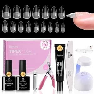 Beetles Tipex Lite Apex Nail Tips Kit, Medium Almond, 192pcs 16 Sizes,with Solid Nail Glue, Base & Top Coat, Mini UV Lamp, Nail Clipper & Cuticle Nipper, for DIY Salon-look Extensions Kit(2C-Tipex Lite-Almond Short 192pcs Kit)