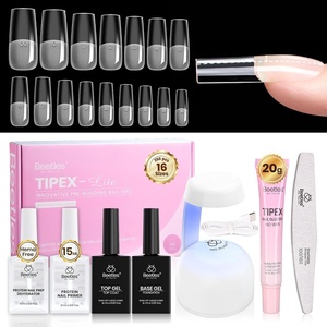 Beetles Tipex Lite Apex Nail Tips Kit, Medium Almond, 192pcs 16 Sizes,with Solid Nail Glue, Base & Top Coat, Mini UV Lamp, Nail Clipper & Cuticle Nipper, for DIY Salon-look Extensions Kit(0A-Tipex Lite Kit with Primer-Square Long)