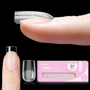 Beetles Tipex Lite Instant Apex Nail Tips, Medium Stiletto, No Builder Gel Needed, 16 Sizes 00-14 for DIY Salon-look Extensions(0E-Tipex Lite-Square Short 96pcs)