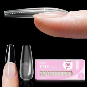 Beetles Tipex Lite Instant Apex Nail Tips, Medium Stiletto, No Builder Gel Needed, 16 Sizes 00-14 for DIY Salon-look Extensions(0G-Tipex Lite-Coffin Long 96pcs)