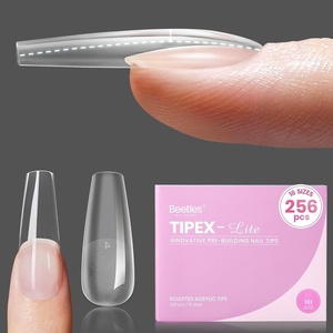 Beetles Tipex Lite Instant Apex Nail Tips, Medium Stiletto, No Builder Gel Needed, 16 Sizes 00-14 for DIY Salon-look Extensions(2F-Tipex Lite-Coffin Long 256pcs)