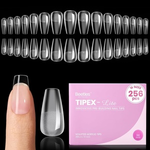 Beetles Tipex Lite Instant Apex Nail Tips, Medium Stiletto, No Builder Gel Needed, 16 Sizes 00-14 for DIY Salon-look Extensions(2G-Tipex Lite-Coffin Short 256pcs)
