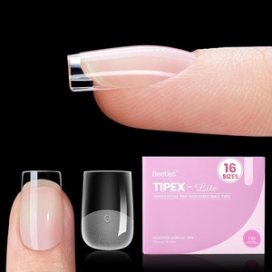 Beetles Tipex Lite Instant Apex Nail Tips, Medium Stiletto, No Builder Gel Needed, 16 Sizes 00-14 for DIY Salon-look Extensions(2H-Tipex Lite-Square XS Short 256pcs)