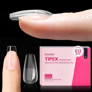 Beetles Tipex Nail Glue Gel 2 Pcs 20g, Super Strong Hands-Free Solid Nail Glue for Tipex Instant Apex Nail Tips, Professional Beginner-Friendly, U V Light Required(1K-Coffin Short 512pcs (Tipex Nail Tips))