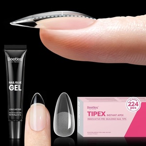 Beetles Tipex Nail Glue Gel 2 Pcs 20g, Super Strong Hands-Free Solid Nail Glue for Tipex Instant Apex Nail Tips, Professional Beginner-Friendly, U V Light Required(1O-Almond Medium 224pcs (Tipex Nail Kit))