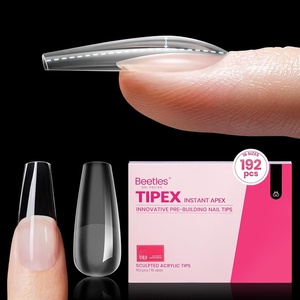 Beetles Tipex Nail Glue Gel 2 Pcs 20g, Super Strong Hands-Free Solid Nail Glue for Tipex Instant Apex Nail Tips, Professional Beginner-Friendly, U V Light Required(0K-Coffin Medium 192pcs (Tipex Nail Tips))
