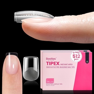 Beetles Tipex Nail Glue Gel 2 Pcs 20g, Super Strong Hands-Free Solid Nail Glue for Tipex Instant Apex Nail Tips, Professional Beginner-Friendly, U V Light Required(1M-Squoval XS Short 512pcs (Tipex Nail Tips))