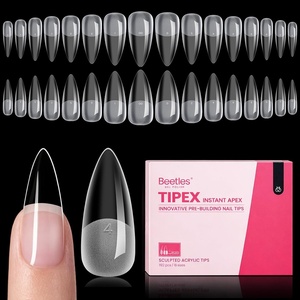 Beetles Tipex Nail Glue Gel 2 Pcs 20g, Super Strong Hands-Free Solid Nail Glue for Tipex Instant Apex Nail Tips, Professional Beginner-Friendly, U V Light Required(0B-Stiletto Medium 192pcs (Tipex Nail Tips))