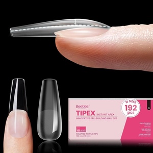 Beetles Tipex Nail Glue Gel 2 Pcs 20g, Super Strong Hands-Free Solid Nail Glue for Tipex Instant Apex Nail Tips, Professional Beginner-Friendly, U V Light Required(0L-Coffin Long 192pcs(Tipex Nail Tips))