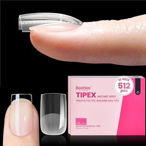 Beetles Tipex Nail Glue Gel 2 Pcs 20g, Super Strong Hands-Free Solid Nail Glue for Tipex Instant Apex Nail Tips, Professional Beginner-Friendly, U V Light Required(1H-Square Extra Short 512pcs (Tipex Nail Tips))