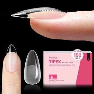 Beetles Tipex Nail Glue Gel 2 Pcs 20g, Super Strong Hands-Free Solid Nail Glue for Tipex Instant Apex Nail Tips, Professional Beginner-Friendly, U V Light Required(0A-Almond Medium 192pcs (Tipex Nail Tips))