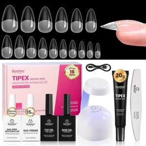 Beetles Tipex Nail Glue Gel 2 Pcs 20g, Super Strong Hands-Free Solid Nail Glue for Tipex Instant Apex Nail Tips, Professional Beginner-Friendly, U V Light Required(2F-Almond Medium (Tipex Nail Kit with Primer))