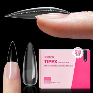 Beetles Tipex Nail Glue Gel 2 Pcs 20g, Super Strong Hands-Free Solid Nail Glue for Tipex Instant Apex Nail Tips, Professional Beginner-Friendly, U V Light Required(1A-Stiletto Long 512pcs (Tipex Nail Tips))