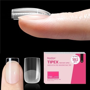 Beetles Tipex Nail Glue Gel 2 Pcs 20g, Super Strong Hands-Free Solid Nail Glue for Tipex Instant Apex Nail Tips, Professional Beginner-Friendly, U V Light Required(0H- Extra Short Square 192 Pcs (Tipex Nail Tips))