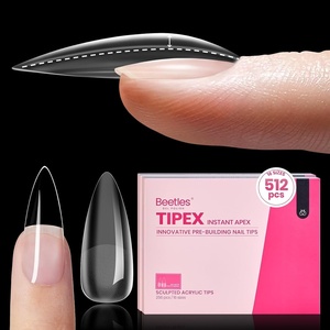Beetles Tipex Nail Glue Gel 2 Pcs 20g, Super Strong Hands-Free Solid Nail Glue for Tipex Instant Apex Nail Tips, Professional Beginner-Friendly, U V Light Required(1B-Stiletto Medium 512pcs (Tipex Nail Tips))