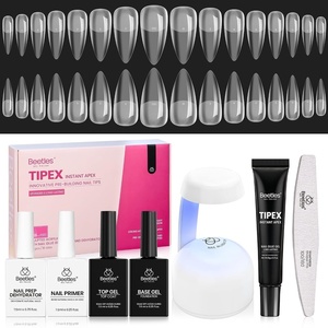 Beetles Tipex Nail Glue Gel 2 Pcs 20g, Super Strong Hands-Free Solid Nail Glue for Tipex Instant Apex Nail Tips, Professional Beginner-Friendly, U V Light Required(2B-Stiletto Medium (Tipex Nail Kit with Primer))