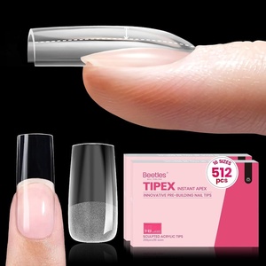 Beetles Tipex Nail Glue Gel 2 Pcs 20g, Super Strong Hands-Free Solid Nail Glue for Tipex Instant Apex Nail Tips, Professional Beginner-Friendly, U V Light Required(1F-Square Medium 512pcs (Tipex Nail Tips))
