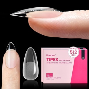 Beetles Tipex Nail Glue Gel 2 Pcs 20g, Super Strong Hands-Free Solid Nail Glue for Tipex Instant Apex Nail Tips, Professional Beginner-Friendly, U V Light Required(1C-Almond Medium 512pcs (Tipex Nail Tips))