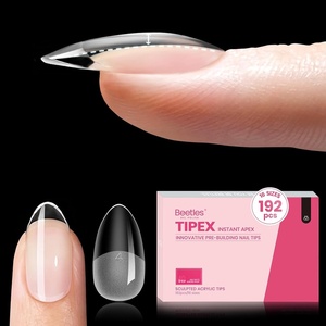 Beetles Tipex Nail Glue Gel 2 Pcs 20g, Super Strong Hands-Free Solid Nail Glue for Tipex Instant Apex Nail Tips, Professional Beginner-Friendly, U V Light Required(0E-Almond Short 192pcs (Tipex Nail Tips))