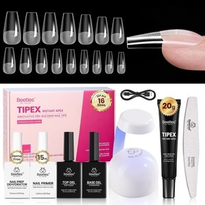 Beetles Tipex Nail Glue Gel 2 Pcs 20g, Super Strong Hands-Free Solid Nail Glue for Tipex Instant Apex Nail Tips, Professional Beginner-Friendly, U V Light Required(2D-Coffin Medium (Tipex Nail Kit with Primer))